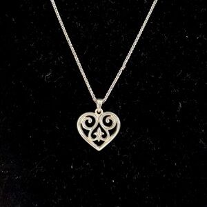JAMES AVERY Sterling Love Scroll French Heart Charm Pendant Necklace; RETIRED